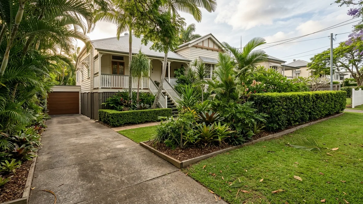 Established garden with lawn, hedges and garden beds