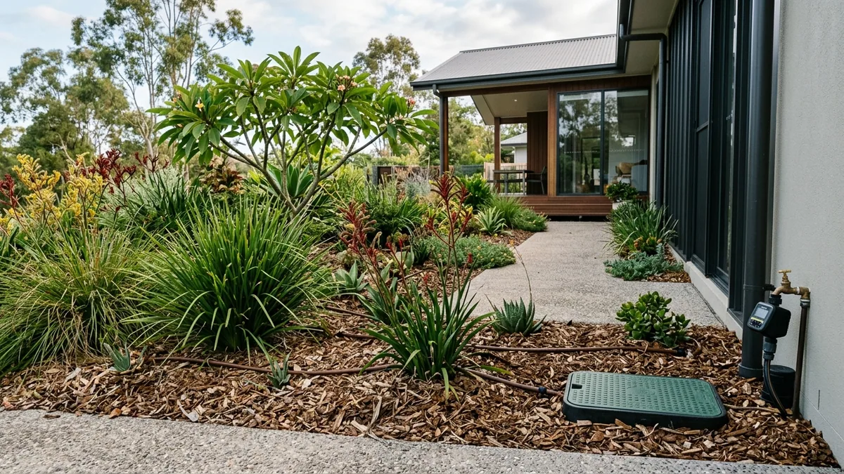 Garden bed with its irrigation visible
